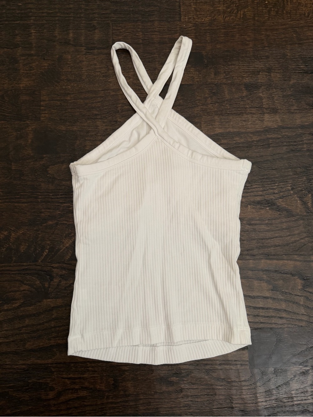 White Ribbed Crossback Halter Tank - Picture 2 of 2